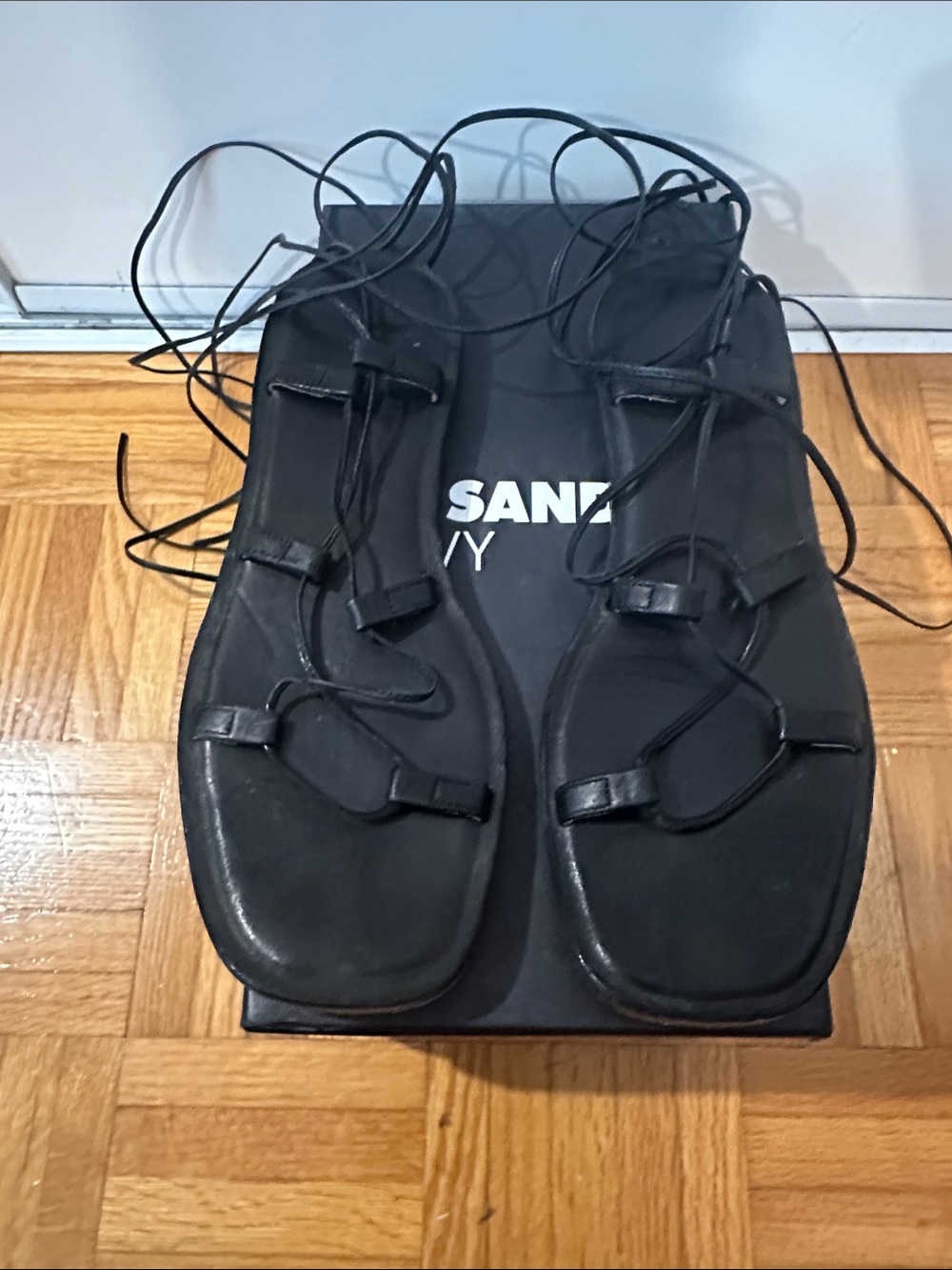 Jil Sander Black Leather Lace-Up Strappy Sandals